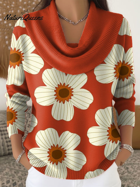 Women's Floral Pattern Art Print Cowl Neck Sweater