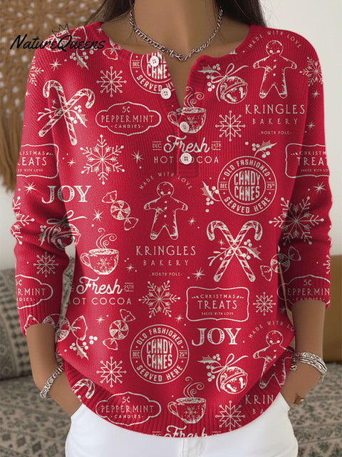Women's Christmas Pattern Art Print Buttoned Cardigan Sweater