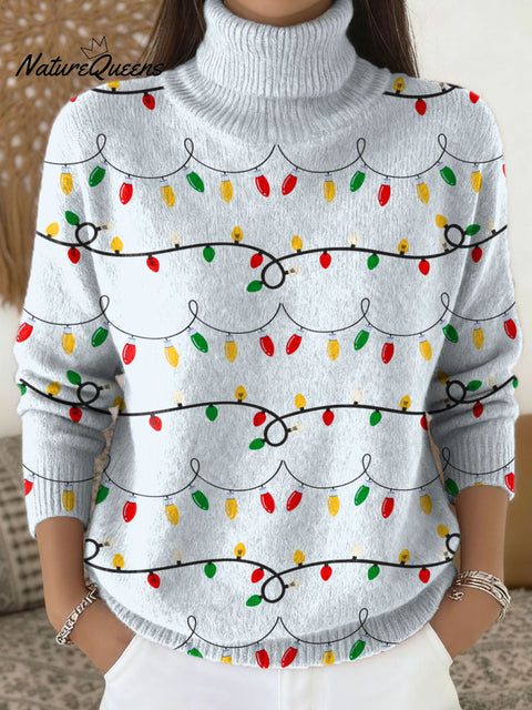 Women's Christmas Pattern Art Print Knit Turtleneck Pullover Sweater