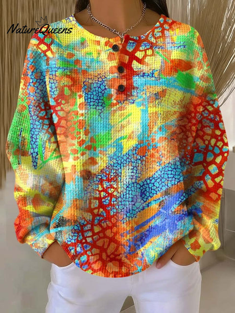 Women's Abstract Pattern Art Print Casual Cotton Waffle Sweatshirt