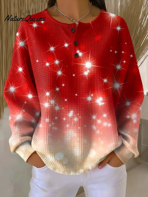 Women's Shiny Christmas Pattern Art Print Casual Cotton Waffle Sweatshirt