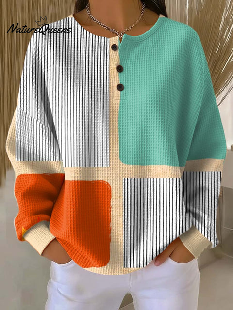 Women's Geometric Pattern Art Print Casual Cotton Waffle Sweatshirt