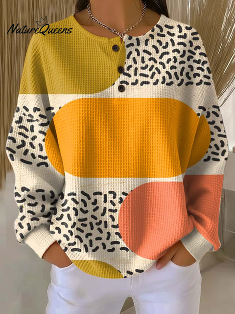 Women's Geometric Pattern Art Print Casual Cotton Waffle Sweatshirt