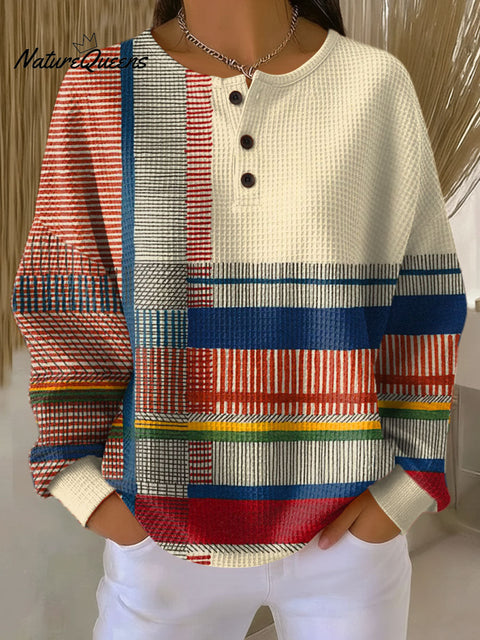 Women's Geometric Pattern Art Print Casual Cotton Waffle Sweatshirt