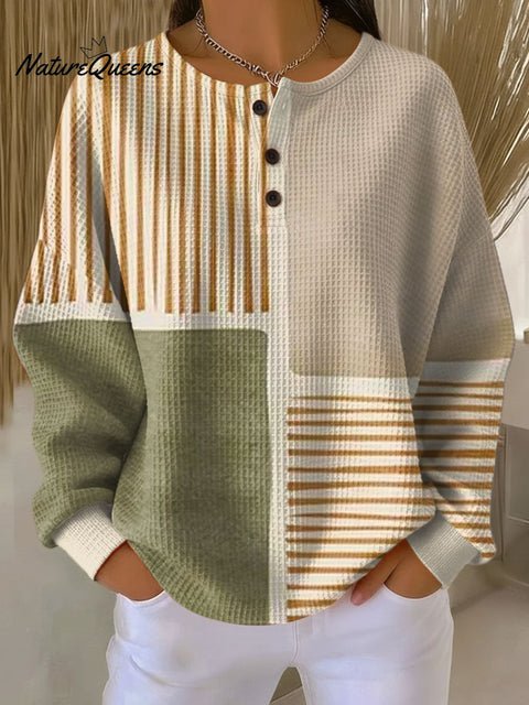 Women's Geometric Pattern Art Print Casual Cotton Waffle Sweatshirt