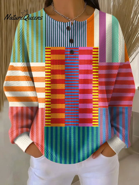 Women's Geometric Pattern Art Print Casual Cotton Waffle Sweatshirt