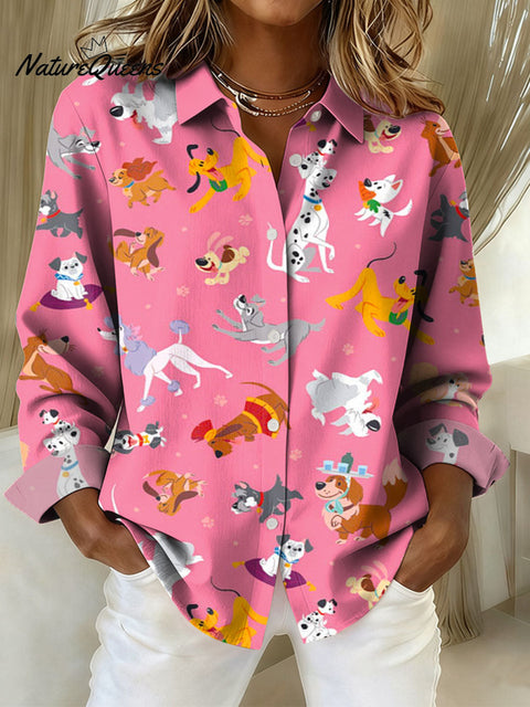 Women's Funny Dogs Pattern Art Print Casual Cotton Shirt