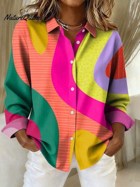 Women's Abstract Pattern Art Print Casual Cotton Shirt