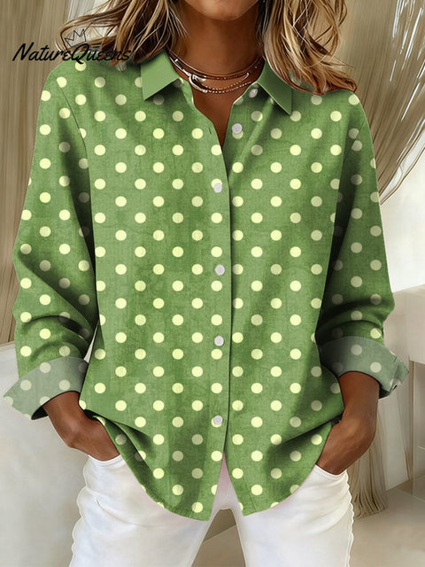Women's Dot Pattern Art Print Casual Cotton Shirt