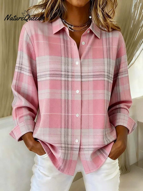 Women's Plaid Pattern Art Print Casual Cotton Shirt