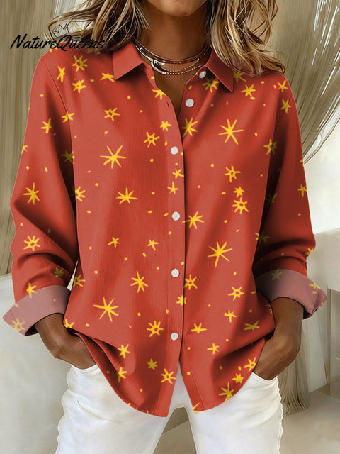 Women's Stars Pattern Art Print Casual Cotton Shirt