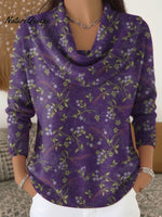 Women's Floral Pattern Art Print Cowl Neck Sweater