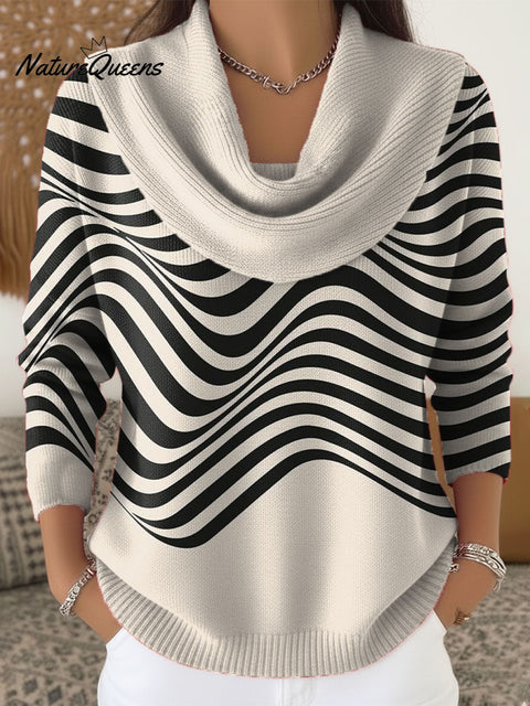 Women's Abstract Pattern Art Print Cowl Neck Sweater