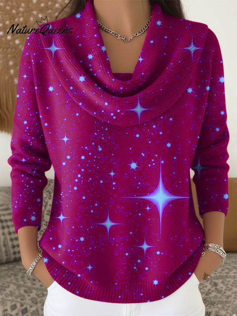 Women's Shiny Pattern Art Print Cowl Neck Sweater