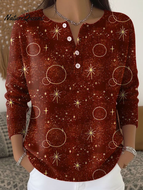 Women's Shiny Stars Pattern Art Print Buttoned Cardigan Sweater