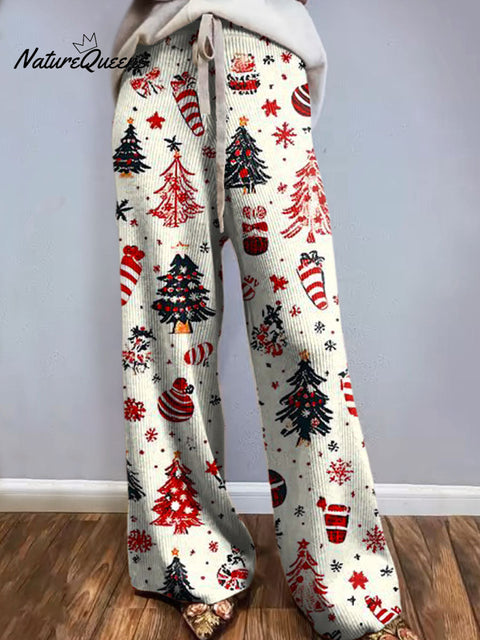 Women's Christmas Tree Art Printed Comfortable Knitted Trousers