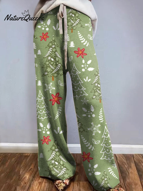 Women's Christmas Tree Art Printed Comfortable Knitted Trousers