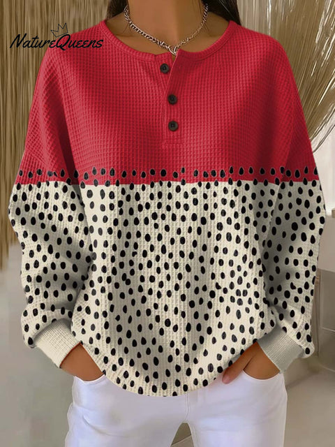 Women's Abstract Pattern Art Print Casual Cotton Waffle Sweatshirt