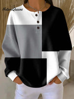 Women's Geometric Pattern Art Print Casual Cotton Waffle Sweatshirt