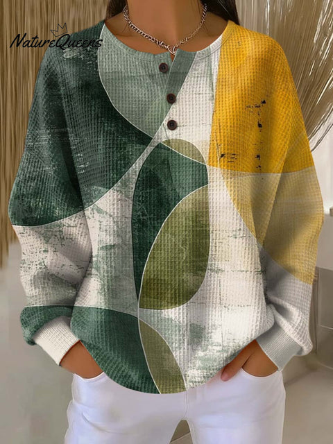 Women's Geometric Pattern Art Print Casual Cotton Waffle Sweatshirt
