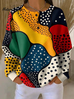 Women's Abstract Pattern Art Print Casual Cotton Waffle Sweatshirt