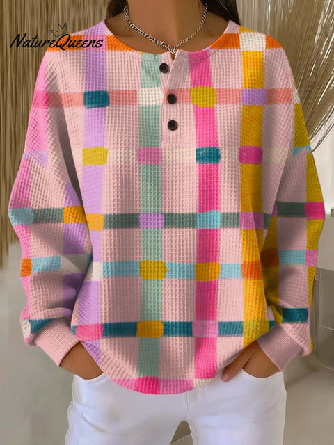Women's Geometric Pattern Art Print Casual Cotton Waffle Sweatshirt