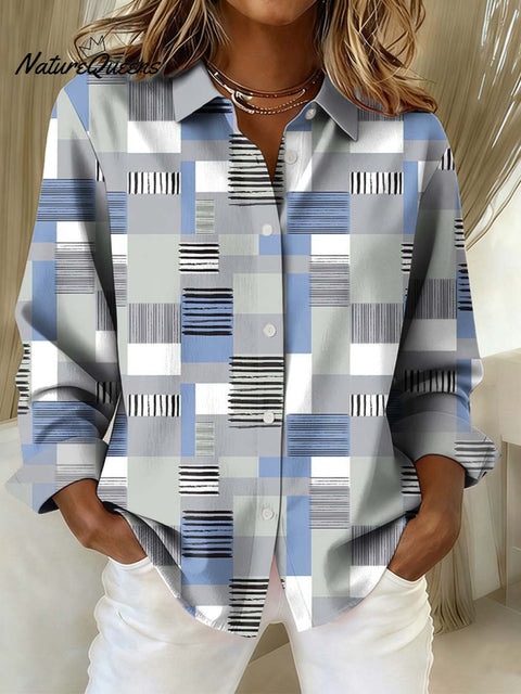 Women's Geometric Pattern Art Print Casual Cotton Shirt