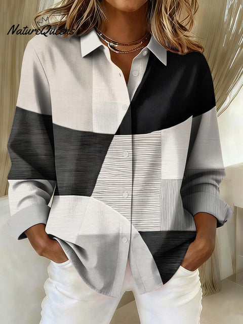 Women's Geometric Pattern Art Print Casual Cotton Shirt