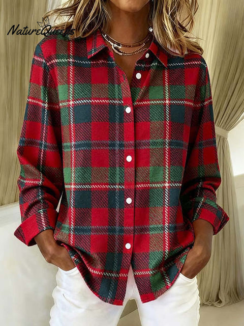 Women's Plaid Pattern Art Print Casual Cotton Shirt