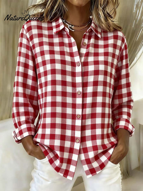 Women's Plaid Pattern Art Print Casual Cotton Shirt