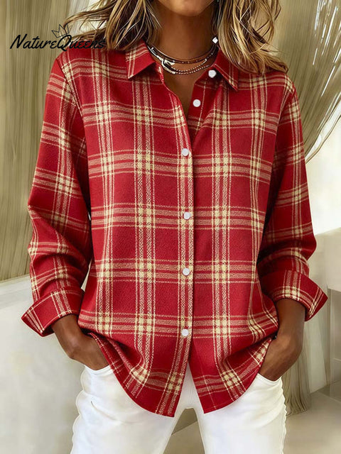 Women's Plaid Pattern Art Print Casual Cotton Shirt