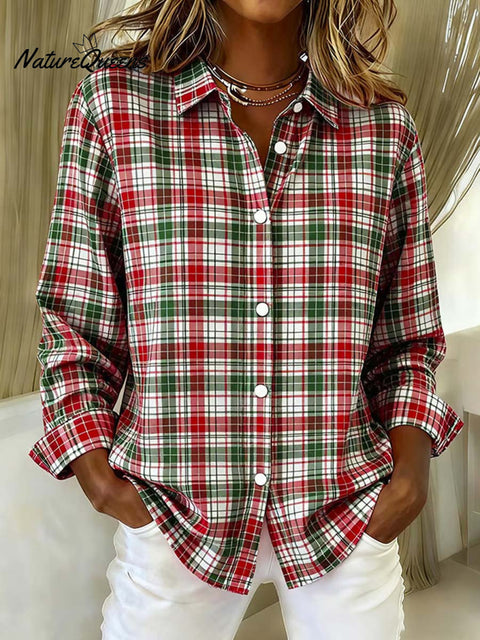 Women's Plaid Pattern Art Print Casual Cotton Shirt