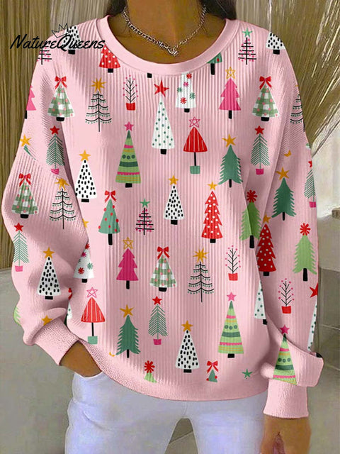 Women's Christmas Tree Art Print Casual Sweatshirt