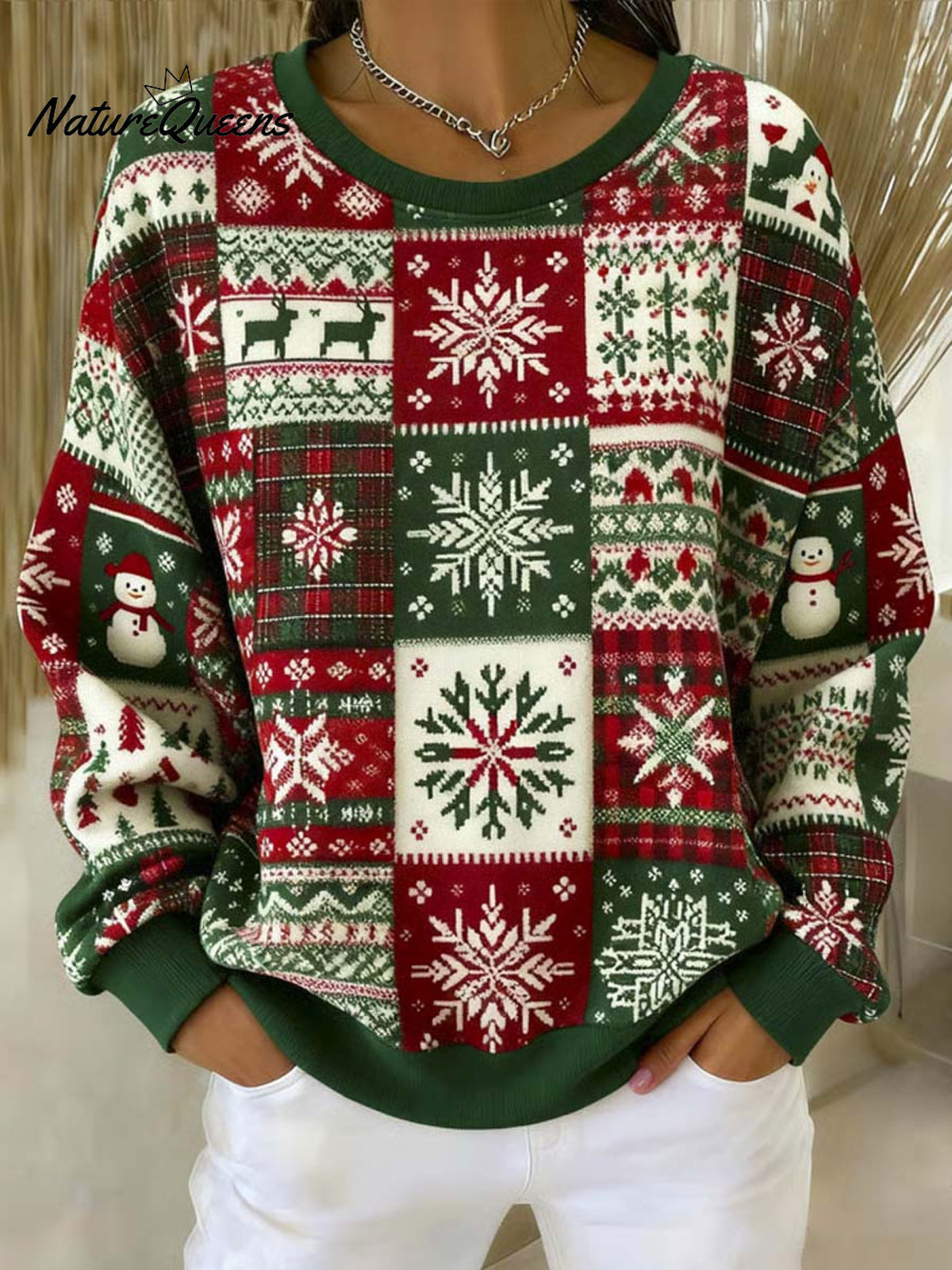 Women's Vintage Christmas Pattern Art Print Casual Sweatshirt