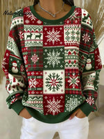 Women's Vintage Christmas Pattern Art Print Casual Sweatshirt