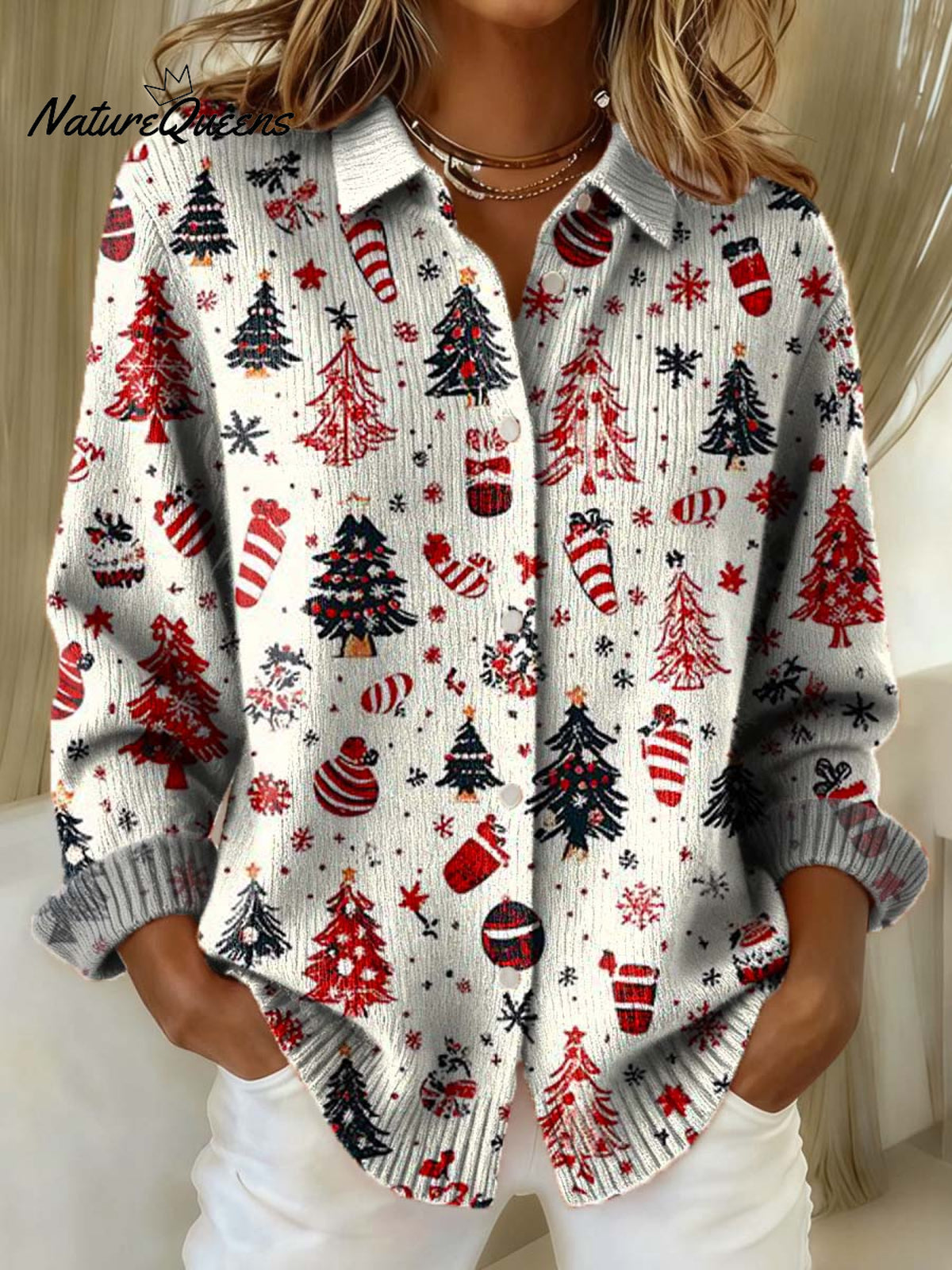Women's Christmas Tree Pattern Art Print Sweater