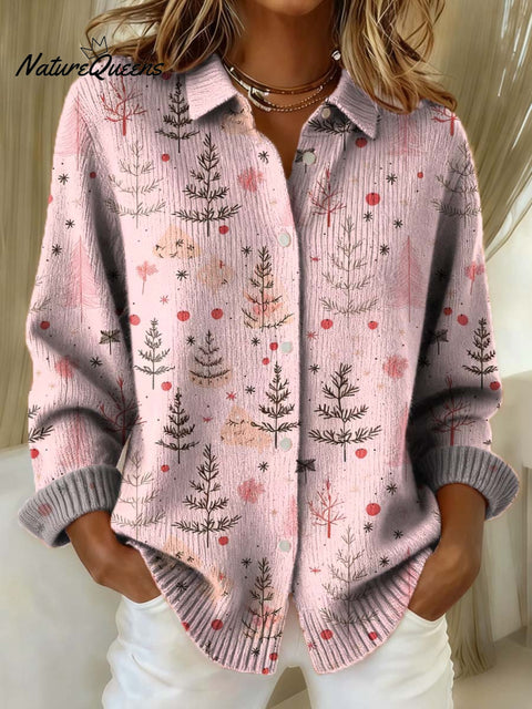 Women's Christmas Tree Pattern Art Print Sweater