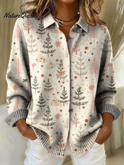 Women's Christmas Tree Pattern Art Print Sweater
