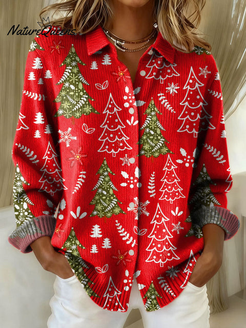 Women's Christmas Tree Pattern Art Print Sweater