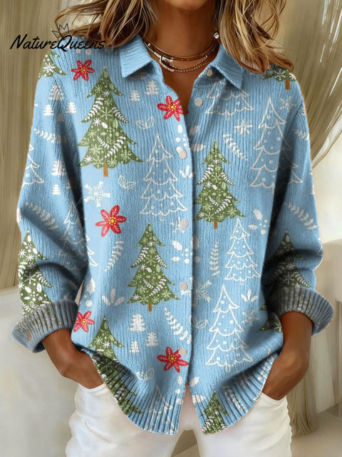 Women's Christmas Tree Pattern Art Print Sweater