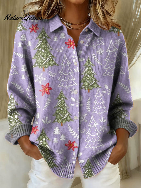 Women's Christmas Tree Pattern Art Print Sweater