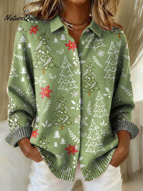 Women's Christmas Tree Pattern Art Print Sweater