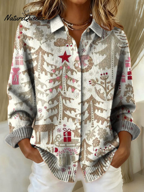 Women's Christmas Tree Pattern Art Print Sweater