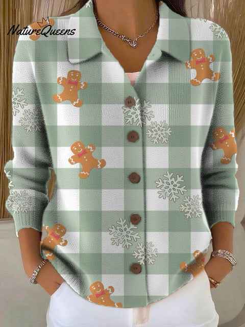 Women's Plaid Gingerbread Pattern Art Print Sweater