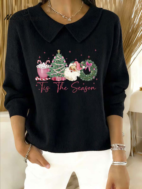 Women's Christmas Pattern Art Casual Peter Pan Collar 3/4 Sleeve Sweater