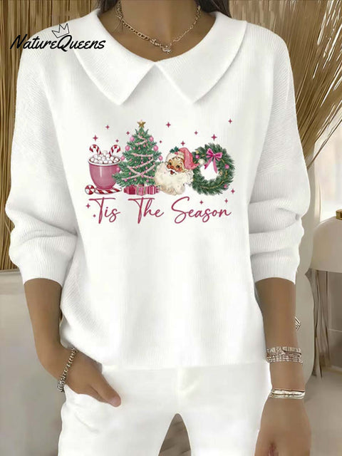 Women's Christmas Pattern Art Casual Peter Pan Collar 3/4 Sleeve Sweater