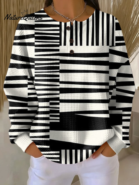 Women's Geometric Pattern Art Print Casual Cotton Waffle Sweatshirt