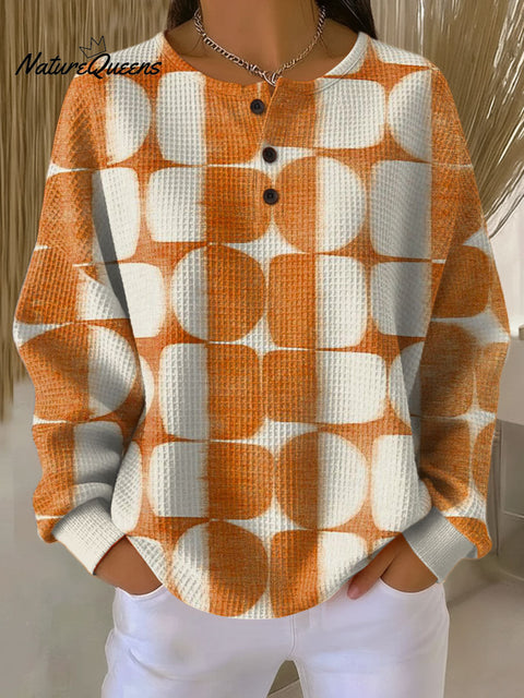 Women's Geometric Pattern Art Print Casual Cotton Waffle Sweatshirt
