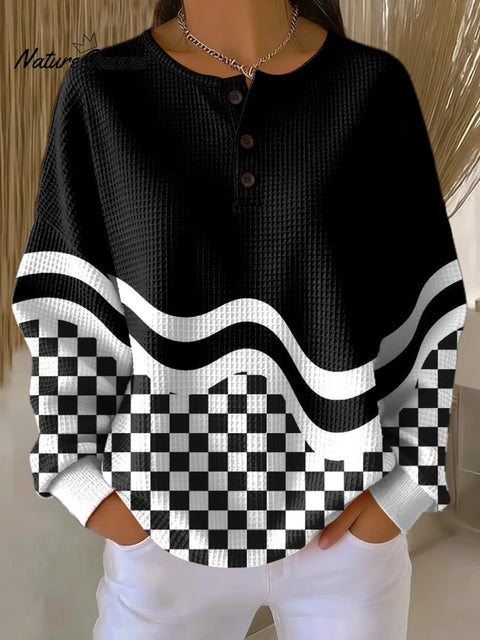Women's Geometric Pattern Art Print Casual Cotton Waffle Sweatshirt