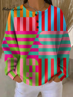 Women's Geometric Pattern Art Print Casual Cotton Waffle Sweatshirt